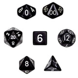 7 Die Polyhedral Dice Set  in Velvet Pouch- Opaque Black