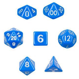 7 Die Polyhedral Dice Set  in Velvet Pouch- Opaque Blue