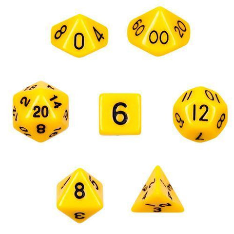 7 Die Polyhedral Dice Set in Velvet Pouch - Opaque Yellow