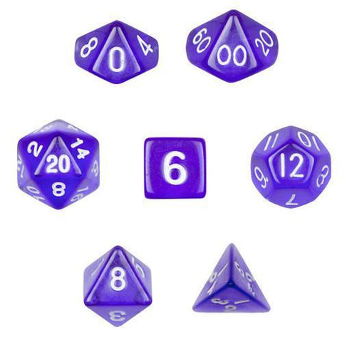 7 Die Polyhedral Dice Set in Velvet Pouch-Translucent Purple