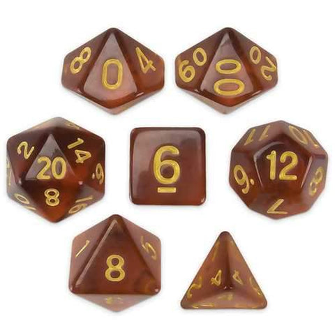 Set of 7 Polyhedral Dice, Desert Topaz