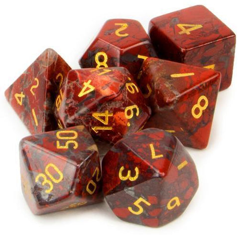 Set of 7 Handmade Stone Polyhedral Dice, Poppy Jasper