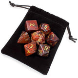 Set of 7 Handmade Stone Polyhedral Dice, Poppy Jasper