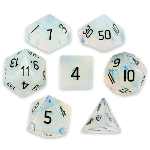 Set of 7 Handmade Stone Polyhedral Dice, Opalite