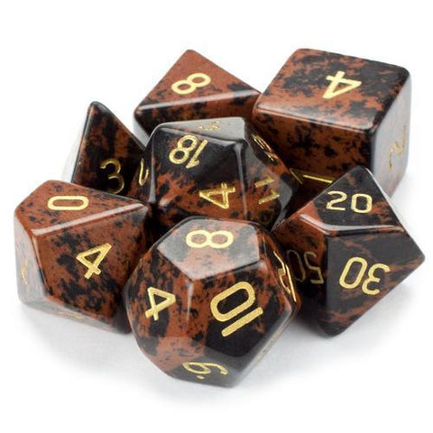 Set of 7 Handmade Stone Polyhedral Dice, Mahogany Obsidian