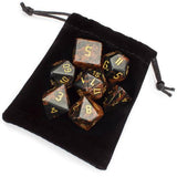 Set of 7 Handmade Stone Polyhedral Dice, Mahogany Obsidian