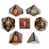 Set of 7 Handmade Stone Polyhedral Dice, Mahogany Obsidian