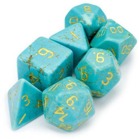 Set of 7 Handmade Stone Polyhedral Dice, Turquoise