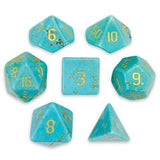 Set of 7 Handmade Stone Polyhedral Dice, Turquoise