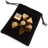 Set of 7 Handmade Stone Polyhedral Dice, Tiger's Eye