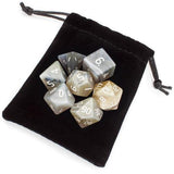 Set of 7 Handmade Stone Polyhedral Dice, Gray Agate