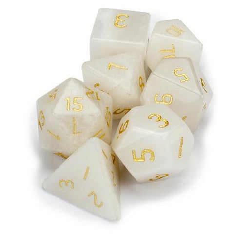 Set of 7 Handmade Stone Polyhedral Dice, White Jade