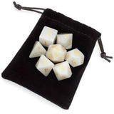 Set of 7 Handmade Stone Polyhedral Dice, White Jade