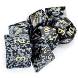 Set of 7 Handmade Stone Polyhedral Dice, Snowflake Obsidian