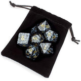 Set of 7 Handmade Stone Polyhedral Dice, Snowflake Obsidian