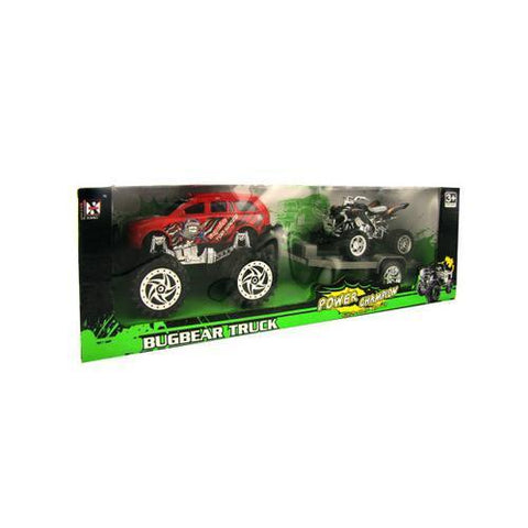 Friction Big Wheel Truck with Trailer and Motorcycle ( Case of 2 )