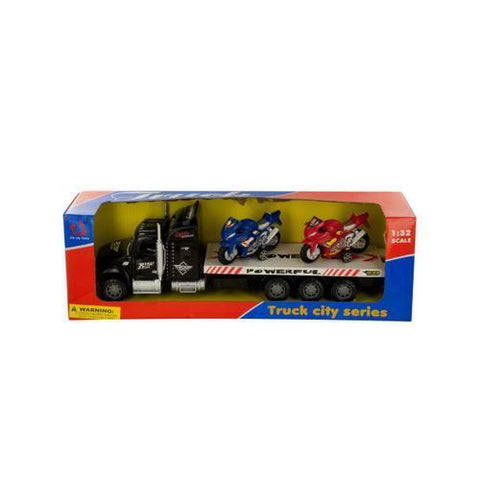 Friction-Powered Semi-Truck with Motorcycles Set ( Case of 1 )