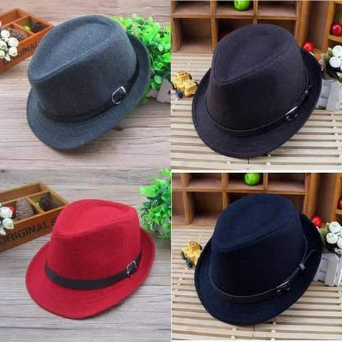 Kids Boys Girls Trilby Jazz Cap Wool Blend Snap Brim Flat Top Fedora Hats