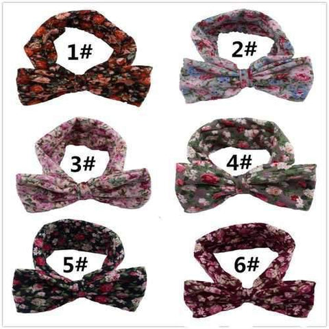 Baby Girls Toddler Bohemian Print Floral Bow Knot Headband Turban Elastic Stretch Hair Band