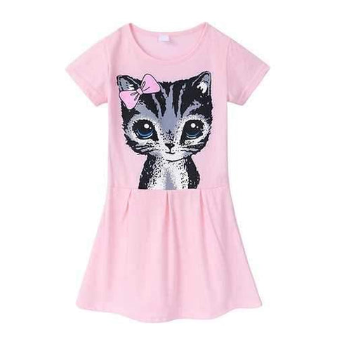 Cat Pattern Girls Dress For 3Y-11Y