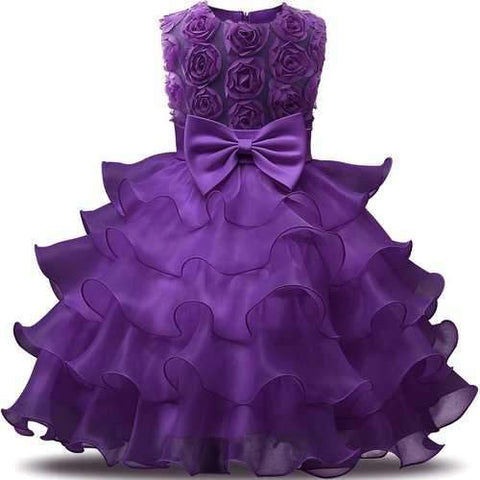 Girls Pleated Flower Princess Dress For 4Y-12Y