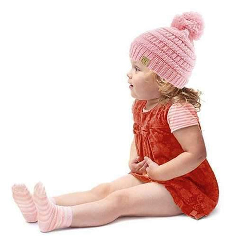 Soft Knitted Bonnet Hat CC Letter Warm Stripes Beanies Hat