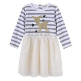 Patchwork Stripe Deer Star Dresses for Girls