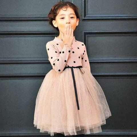 Patchwork Dot Girls Tulle Dresses For 3Y-11Y