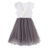 Ruffle Sleeve Girls Tulle Dresses For 3Y-11Y