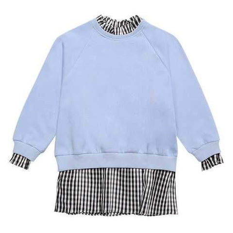 Blue Girls Plaid Patchwork Sweatshirts