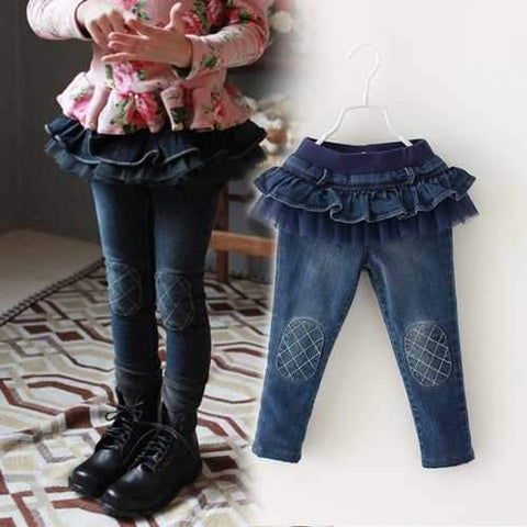 Princess Girls Jeans Cute Pants Tutu Skirt