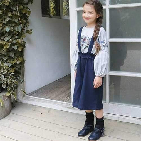 Solid Kids Girls Suspender Pants