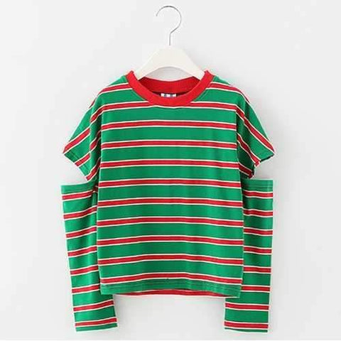 Red Green Striped Girl T Shirt