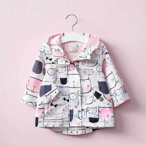 Cat Printed Girl Jacket Trench Coat