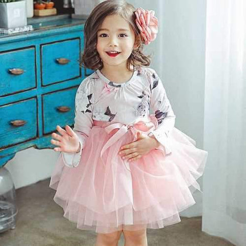 Girls Flower Printed Tulle Dresses