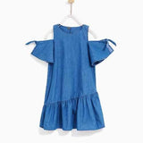 Drop Shoulder Girls Denim Dress