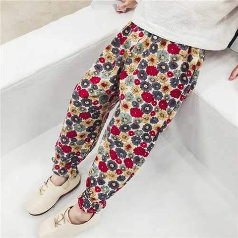 Girls Spring Autumn Floral Pants