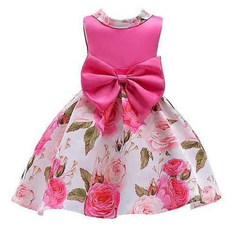 Big Bow Girls Floral Dress For 3Y-10Y