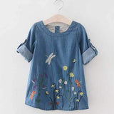 Spring Summer Girls Denim Dress For 3-11Y