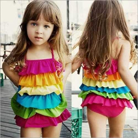 Ribbon Color Cute Girls Swimwear