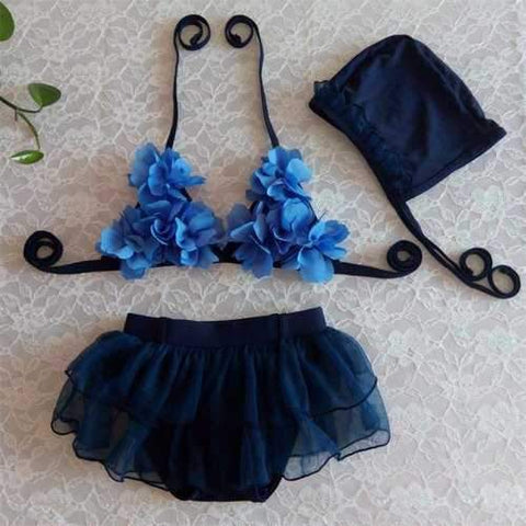 3pcs Flower Strap Girls Bikini Set