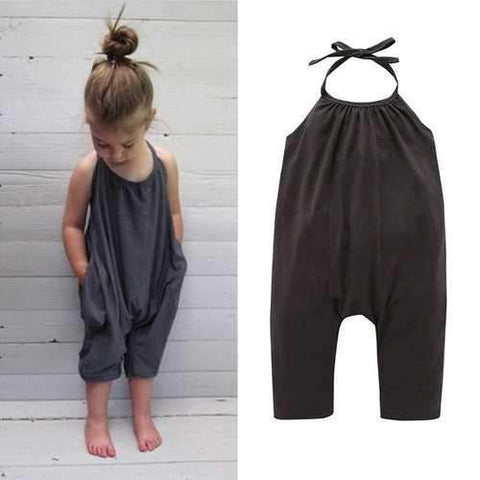 Girls Summer Backless Overalls