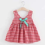 Red Grid Pattern Girls Summer Dresses