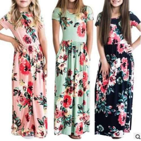 Girls Summer Floral Maxi Dresses