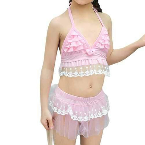 Lace Patch Ruffles Baby Girls Bikini Set