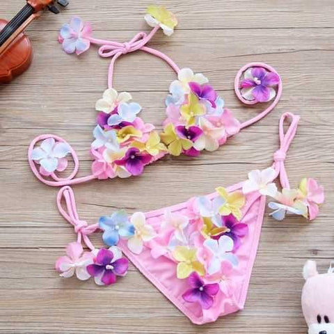 2Pcs 3D Flower Girls Bikini Set