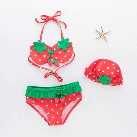 3Pcs Baby Girls Strawberry Bikini Set