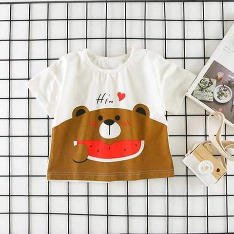 Cute Bear Pattern Girls Short T Shirt