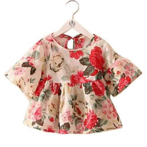 Floral Printed Girls Flare Sleeve Tops