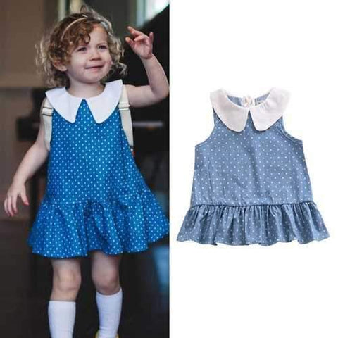 Dot Ruffles Girls Denim Summer Dresses